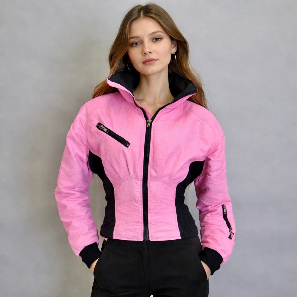 Vintage Nils Pink‎ Ski Jacket Size 10 Made USA Fitted Snowboard Puffer Retro 90s